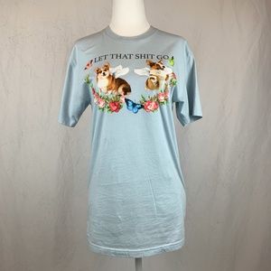 MODERN LUX "LET THAT SHIT GO" CORGI GRAPHIC SHORT SLEEVE CASUAL LIGHT BLUE TEE